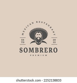 mexican food cuisine restaurant vintage logo design with mexican man use hat sombrero