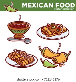 Mexican food cuisine traditional dishes vector icons for restaurant menu