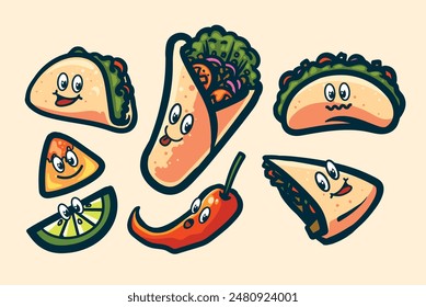 mexican food with cute face drawing