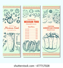 Mexican food design template. Vertical banners set. Mexican food cafe menu. Vector illustration.