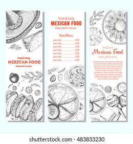 Mexican food design template. Vertical banners set. Mexican food cafe menu. Vector illustration.