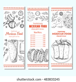 Mexican food design template. Vertical banners set. Mexican food cafe menu. Vector illustration.