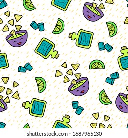 Mexican food and drink doodle seamless pattern