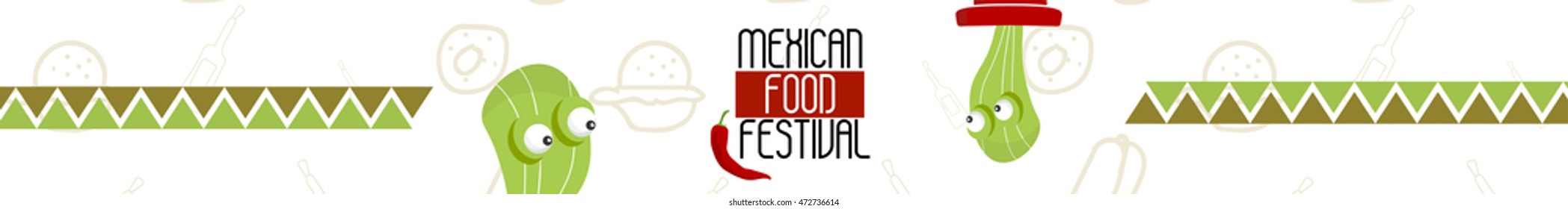 mexican food festival banner. cactus character vector. 