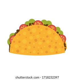 Mexican food. Flat taco. Cartoon tasty fast food tacos isolated on white background. Vector illustration.