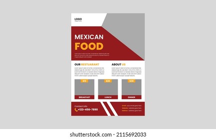 Mexican food flyer template design. Delicious Mexican food flyer. Mexican Food Restaurant menu poster leaflet design, a4 size, flyer, cover, brochure, print-ready