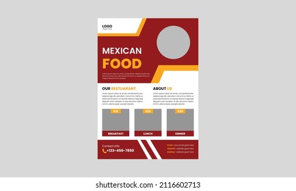 Mexican food flyer template design. Delicious Mexican food flyer. Mexican Food Restaurant menu poster leaflet design, a4 size, flyer, cover, brochure, print ready