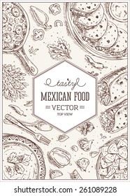 Mexican Food Frame. Linear graphic. Vector illustration