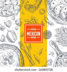 Mexican Food Frame. Linear Graphic. Vector Illustration