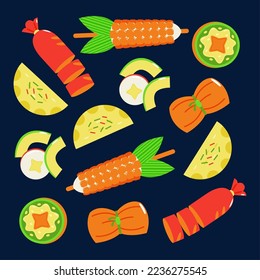 Mexican food. Grilled corn, tacos and sausage pattern