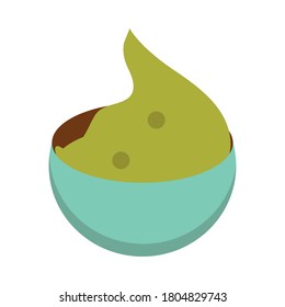 mexican food guacamole in bowl flat icon vector illustration