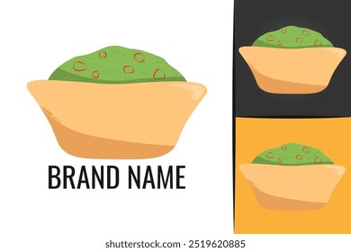 Mexican food Guacamole logo. Guacamole salad bowl logotype. Gourmet vegetarian meal logo