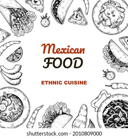 Mexican food hand drawn design. Vector illustration in sketch style