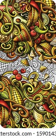 Mexican food hand drawn doodle banner. Cartoon detailed flyer. Mexica cuisine identity with objects and symbols. Color vector design elements background