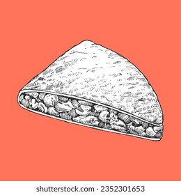 Mexican Food. Hand-drawn illustration of Quesadilla. Ink. Vector 