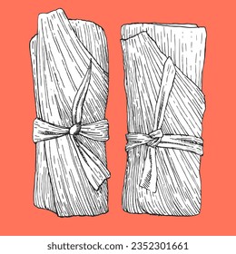 Mexican Food. Hand-drawn illustration of Tamales. Ink. Vector 