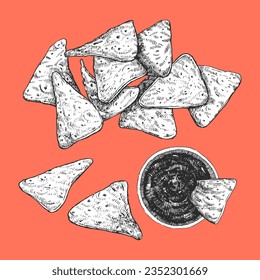 Mexican Food. Hand-drawn illustration of Tortilla chips. Ink. Vector 