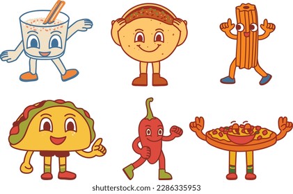 Mexican food icon set. Cartoon mexican food vector illustration