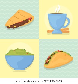 mexican food icon set design