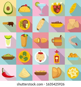 Mexican food icon set. Flat set of mexican food vector icons for web design