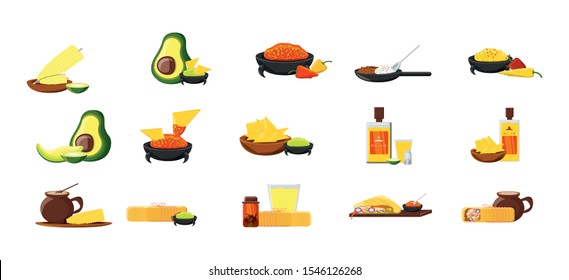 Mexican Food Icon Set Pack, High Quality Variety Symbols Vector Illustration