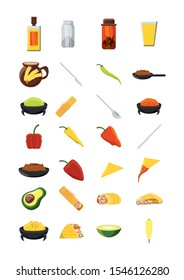 mexican food icon set pack, High Quality variety symbols Vector illustration