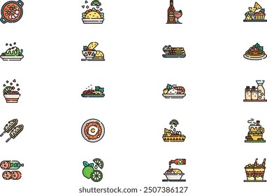 Mexican food icons collection is a vector illustration with editable stroke.