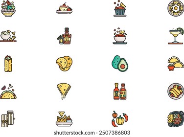 La colección de iconos de comida mexicana es una Ilustración vectorial con trazo editable.