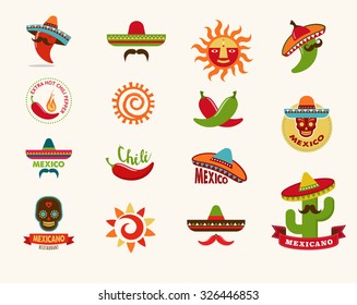 Mexican food icons, menu elements for restaurant 