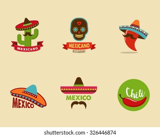 Mexican food icons, menu elements for restaurant 