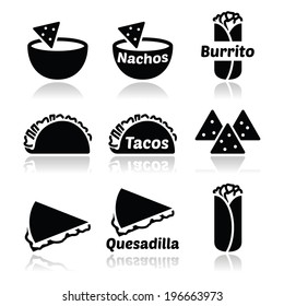 Mexican Food Icons - Tacos, Nachos, Burrito, Quesadilla 