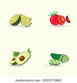 Mexican Food Illustration Clip Art Set, Mexican Delicious Food Template. Mexico Tomato, Vegetable Pepper Margarita With Spicy