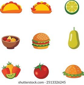 Ilustración De Comida Mexicana Arte Clip Colección De Vector, Icono De Bebida Y Conjunto Aislado, Comida Mexicana Deliciosa Y Sabrosa Ilustración vectorial De Comida Rápida De Taco.