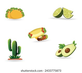 Mexican Food Illustration Vector Set, Mexican Delicious Food Template. Traditional Tasty Salsa Drink With Vegetable Spicy Isolated Illustration Element.