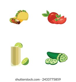 Mexican Food Illustration Vector Template, Salsa Drink With Vegetable Lime Spicy Element Menu. Mexican Delicious Food Template. Tomato Pepper Chili Tasty 