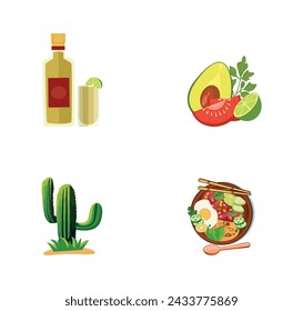 Mexican Food Illustration Vector Template, Salsa Drink With Vegetable Lime Spicy Element Menu. Mexican Delicious Food Template. Tomato Pepper Chili Tasty  