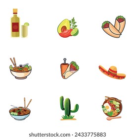 Mexican Food Illustration Vector Template, Salsa Drink With Vegetable Lime Spicy Element Menu. Mexican Delicious Food Template. Tomato Pepper Chili Tasty 