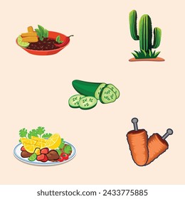 Mexican Food Illustration Vector Template, Salsa Drink With Vegetable Lime Spicy Element Menu. Mexican Delicious Food Template. Tomato Pepper Chili Tasty 