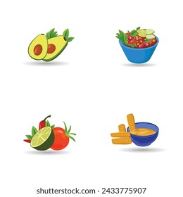 Mexican Food Illustration Vector Template, Salsa Drink With Vegetable Lime Spicy Element Menu. Mexican Delicious Food Template. Tomato Pepper Chili Tasty