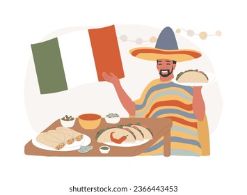 Mexican food isolated concept vector illustration. Latin american cuisine, mexican restaurant, burrito recipe, tex mex food, traditional cooking, spicy dish, ethnic dinner menu vector concept.