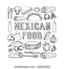 Mexican food. Mexican kitchen. Mexican food menu for restaurant, cafe. Mexican food menu.  Vector illustration
