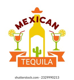 Mexican food label, emblem, badge or logo vector colored illustration isolated on white background