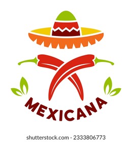 Mexican food label, emblem, badge or logo vector colored illustration isolated on white background