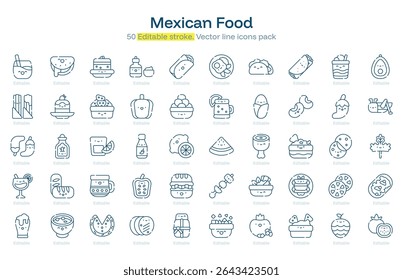 Mexican Food line icon pack. Mexican Food Stroke icon set. Editable Stroke icon