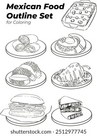 Página para colorear del esquema de Lineart de comida mexicana