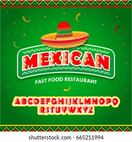 Mexican food logo with mexican alphabet. Mexican Fast food logotype template. Isolated Vector logo design template. - stock vector