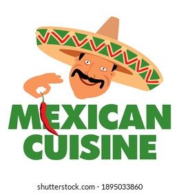 Mexican food logo. Funny Mexican in a sombrero
