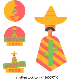 Mexican food logo, labels, emblems and badges set. Sombrero vector illustration  badges and labels