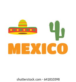 Mexican food logo, labels, emblems and badges set. Sombrero and tequila bottle, guitar element eps10