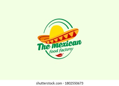 Logo de comida mexicana. Plantilla de diseño del logotipo del vector. Comida con logotipo verde mexicano Sano fondo. Diseño del logo vectorial aislado de Sombrero latin. 